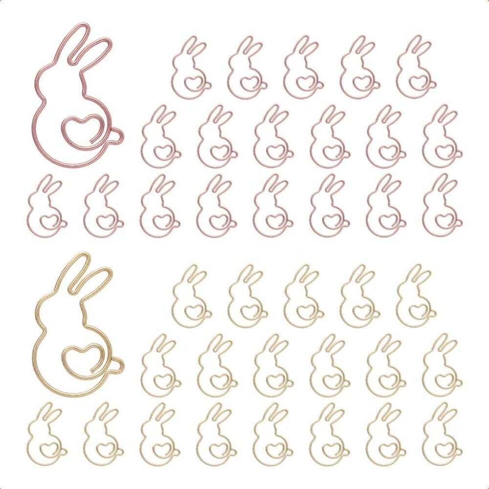 40pcs Bunny Shape Paper Clips with Clear Box, Rose Gold and Yellow Gold, Funny C